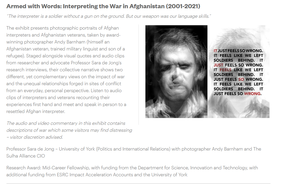 Photographic portrait of Afghanistan veteran 'Marcus', part of the 'Armed with Words: Interpreting the War in Afghanistan (2001-2021)' exhibit